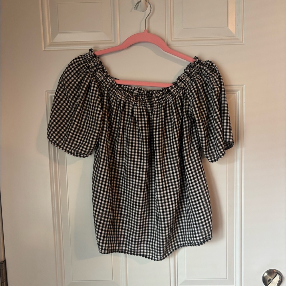 Dreamers Black and White Gingham Off-Shoulder Blouse